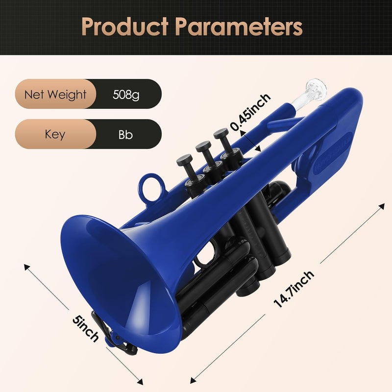 PAMPET SEA LION Professional Plastic Bb Trumpet Set for Student Beginner (Blue) - Image 2